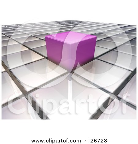 Clipart Illustration of a Pink Cube Sticking Out From A Level Surface Of White Cubes, Symbolizing Individuality by KJ Pargeter