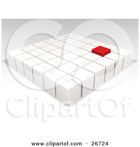 Clipart Illustration of a Red Box In Rows Of Sealed White Cardboard Boxes Ready For Shipment by KJ Pargeter