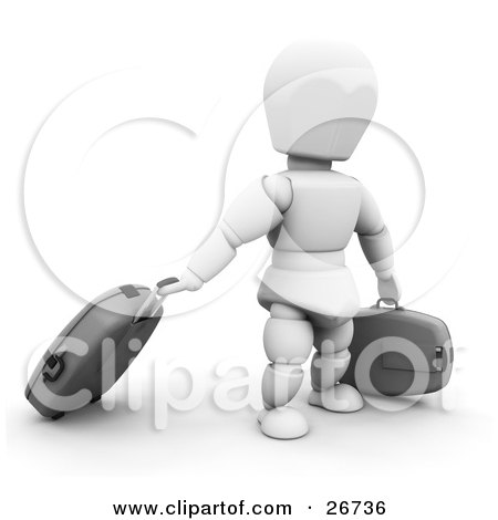 Clipart Illustration of a White Character Pulling Rolling Luggage Through An Airport by KJ Pargeter