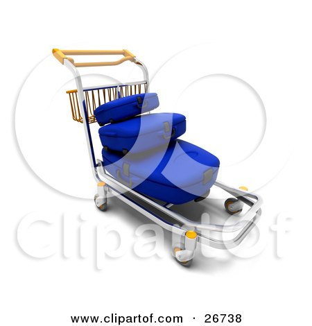 Clipart Illustration of a Stack Of Blue Luggage On A Trolley In An Airport by KJ Pargeter