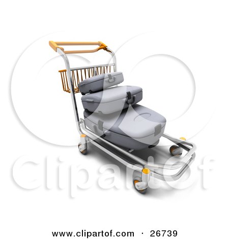 Clipart Illustration of a Stack Of Gray Luggage On A Trolley In An Airport by KJ Pargeter