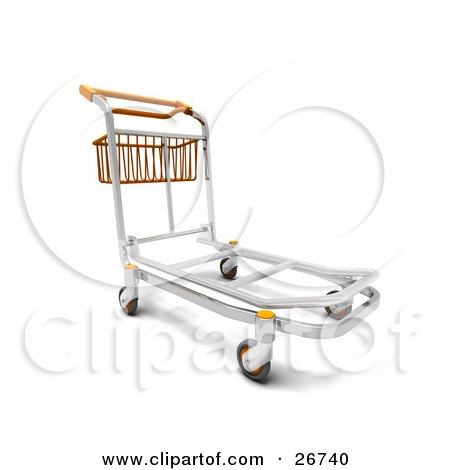 Clipart Illustration of a Metal Luggage Trolley With A Basket In An Airport by KJ Pargeter