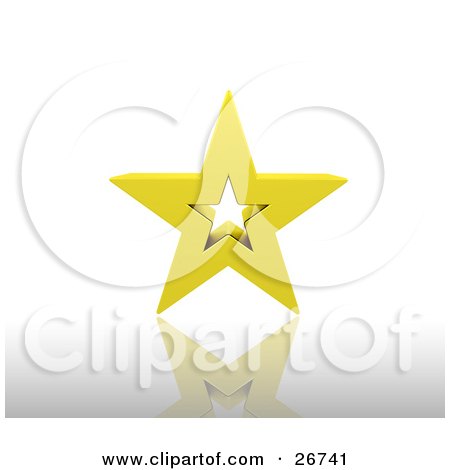 Clipart Illustration of a Golden Star With A Hollow Center, Resting On A Reflective White Surface by KJ Pargeter