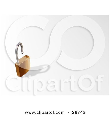 Clipart Illustration of a Golden Padlock With The Arch Open by KJ Pargeter