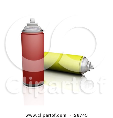 Clipart Illustration of Two Cans Of Red And Yellow Spray Paint On A White Background by KJ Pargeter
