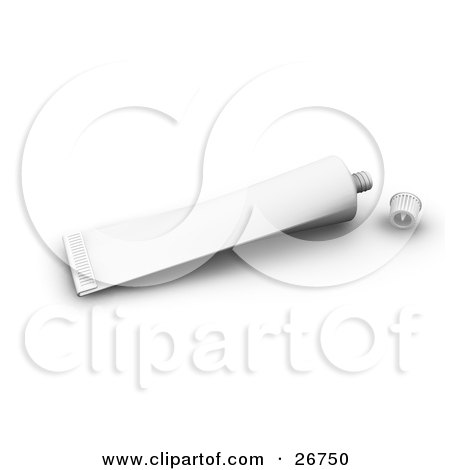 Clipart Illustration of a White Tube Of Paint Or Toothpaste With The Cap Off by KJ Pargeter