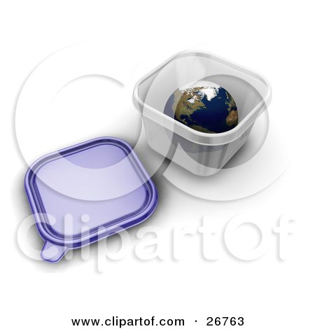 Clipart Illustration of The World Inside A Tupperware Container, The Lid Resting To The Side by KJ Pargeter