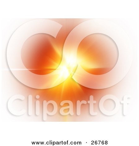 Clipart Illustration of a Burst Of Bright White, Yellow And Orange Light Over A White Background by KJ Pargeter