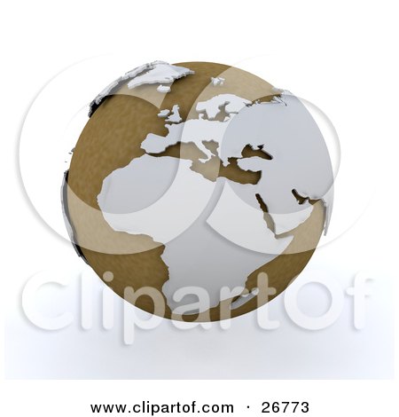 Clipart Illustration of a Brown Globe Of Planet Earth With White Continents by KJ Pargeter