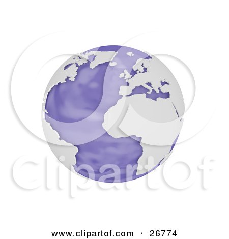 Clipart Illustration of a Purple Globe Of Planet Earth With White American Continents by KJ Pargeter