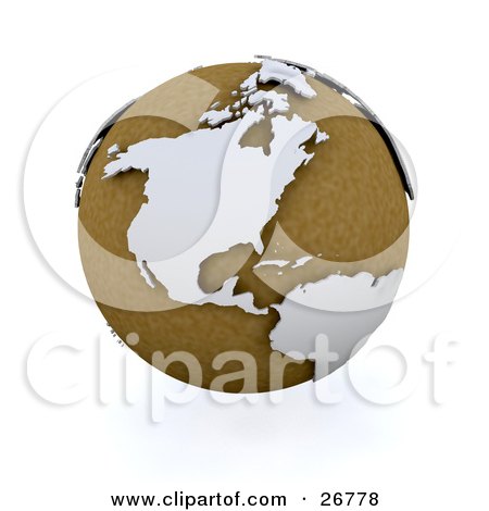 Clipart Illustration of a Brown Globe Of Planet Earth With White American Continents by KJ Pargeter