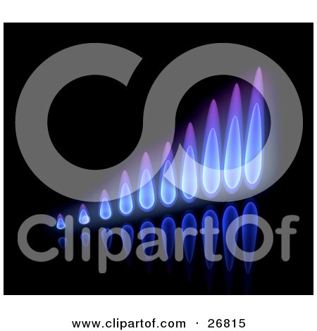 Clipart Illustration of a Bar Graph Of Purple And Blue Gas Flames On A Reflective Black Background by KJ Pargeter