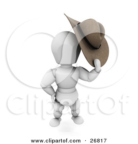 Clipart Illustration of a Western Cowboy White Character Taking Off His Stetson Hat by KJ Pargeter