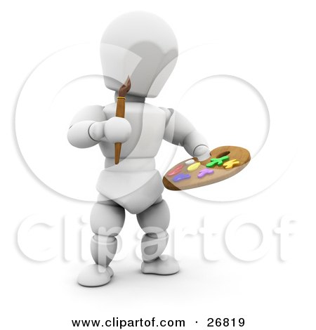 Clipart Illustration of a White Character Holding A Paintbrush And A Paint Palette by KJ Pargeter
