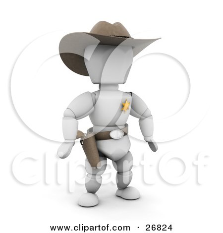 Clipart Illustration of a Western Sheriff White Character In A Stetson Hat, Preparing To Grab His Pistil by KJ Pargeter
