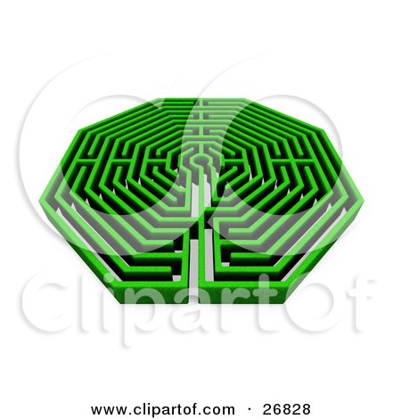 Clipart Illustration of a Green Maze Or Labyrinth On A White Background by KJ Pargeter