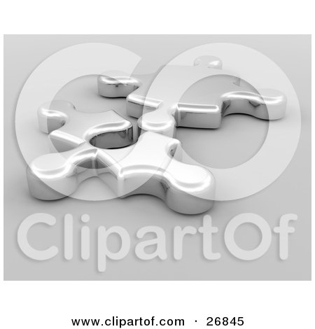 Clipart Illustration of Two Silver Jigsaw Puzzle Pieces Resting Beside Each Other by KJ Pargeter