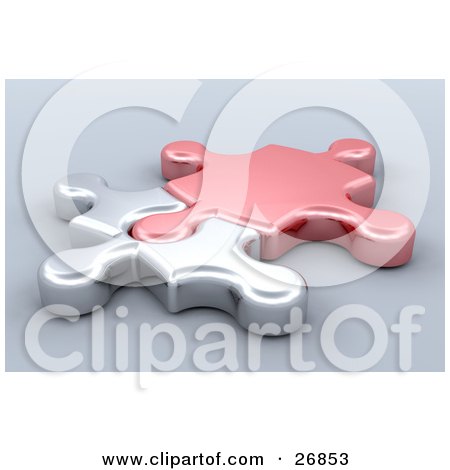Clipart Illustration of Red And Silver Jigsaw Puzzle Pieces Connected by KJ Pargeter