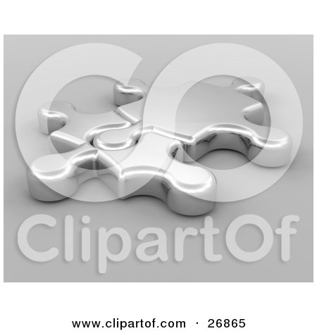 Clipart Illustration of Two Silver Jigsaw Puzzle Pieces Connected Together by KJ Pargeter
