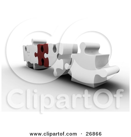 Clipart Illustration of Four White And One Red Jigzaw Puzzle Pieces Connected Together by KJ Pargeter