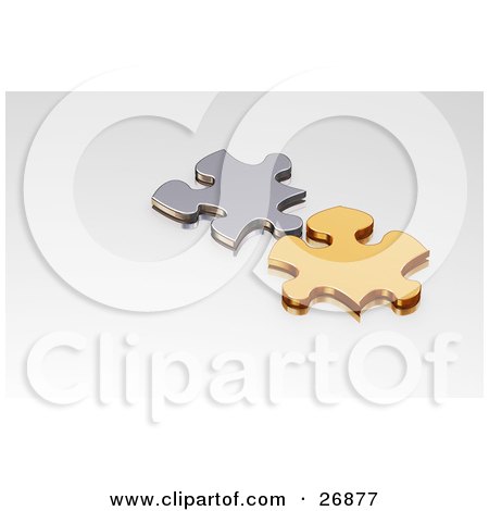 Clipart Illustration of Gold And Silver Puzzle Pieces Resting On A White Surface  by KJ Pargeter