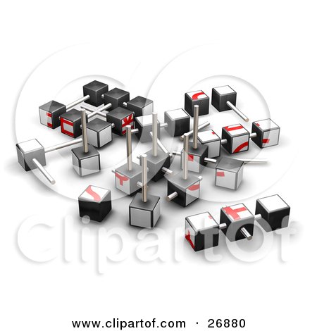 Clipart Illustration of a Partially Dissembled Red And White Puzzle Cube by KJ Pargeter