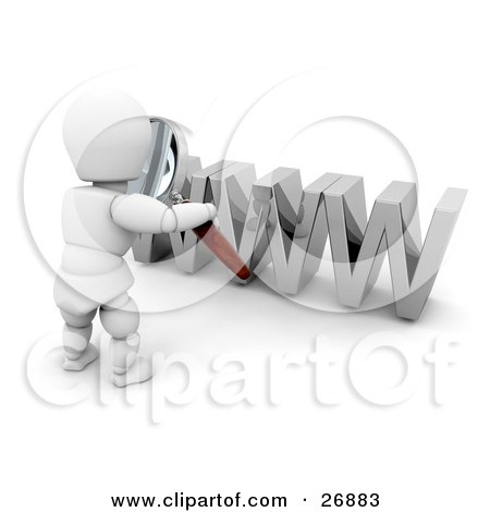 Clipart Illustration of a White Character Holding A Magnifying Glass To WWW by KJ Pargeter
