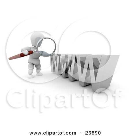 Clipart Illustration of a White Character With A Magnifying Glass, Standing By WWW by KJ Pargeter