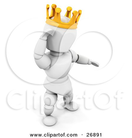 Clipart Illustration of a King White Character Wearing A Golden Crown And Cupping His Ear by KJ Pargeter
