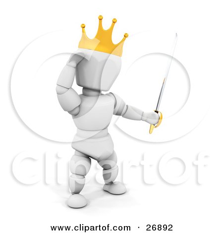 Clipart Illustration of a King White Character Wearing A Golden Crown And Holding A Sword by KJ Pargeter