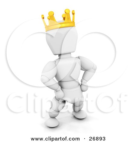 Clipart Illustration of a King White Character Wearing A Golden Crown And Standing With His Hands On His Hips by KJ Pargeter