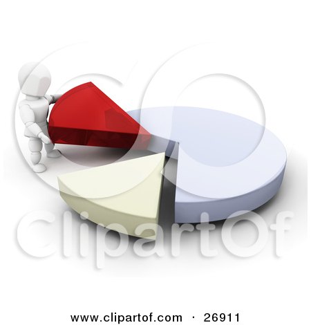 Clipart Illustration of a White Character Separating Red And Yellow Pieces From A Blue Pie Chart by KJ Pargeter