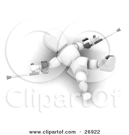 Clipart Illustration of a Disabled White Character With One Foot In A Cast, Lying Flat On The Floor With Crutches After Falling by KJ Pargeter