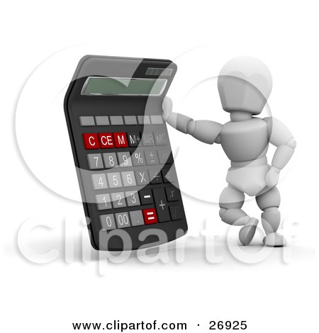 Clipart Illustration of a White Character Standing With A Calculator by KJ Pargeter