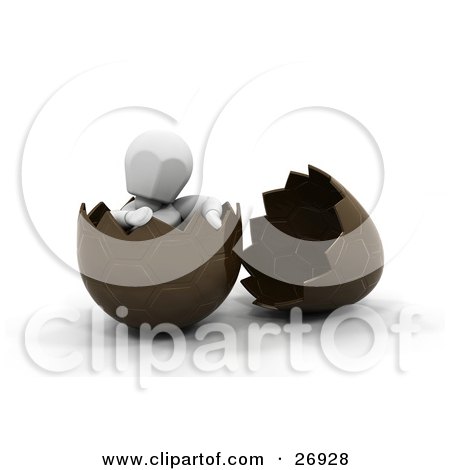 Clipart Illustration of a Relaxed White Character Sitting In A Broken Brown Easter Egg by KJ Pargeter