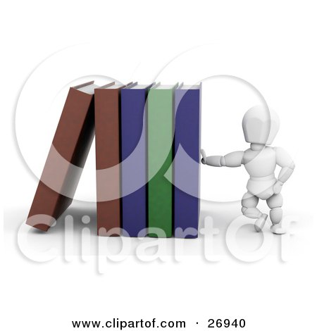 Clipart Illustration of a White Character Leaning Against A Row Of Library Books by KJ Pargeter