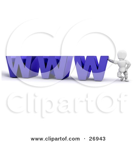 Clipart Illustration of a White Character Leaning Against A Blue WWW by KJ Pargeter