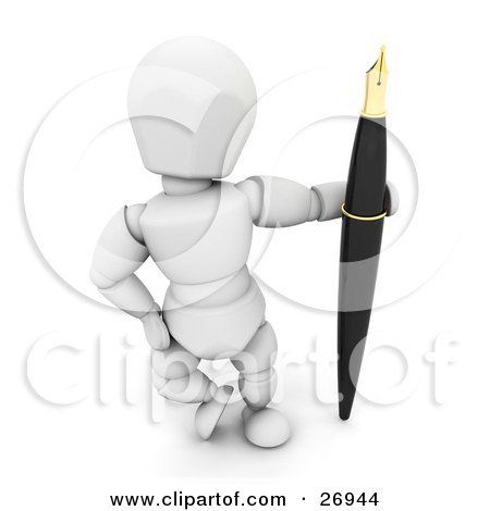 Clipart Illustration of a White Character Standing With A Giant Ink Pen by KJ Pargeter