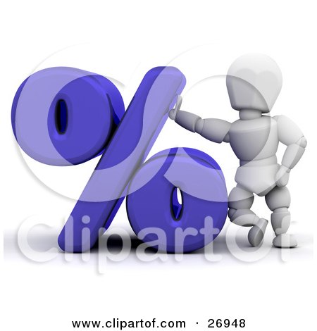 Clipart Illustration of a White Character Leaning Against A Blue Percent Symbol by KJ Pargeter