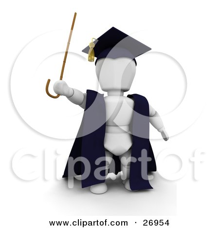 Clipart Illustration of a White Character Teacher In A Cap And Gown, Waving A Cane by KJ Pargeter