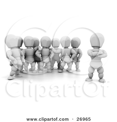 Clipart Illustration of a White Character Leader Standing Apart From His Followers by KJ Pargeter