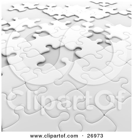 Clipart Illustration of an Incomplete White Jigsaw Puzzle With Scattered Spaces Of Missing Pieces by KJ Pargeter