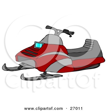 Clipart Illustration of a Red Snowmobile With Gray Stripes And A Cushioned Seat by djart