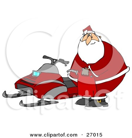 Clipart Illustration of Santa Claus Holding A Gas Can And Standing By A Snowmobile After Running Out Of Gas by djart
