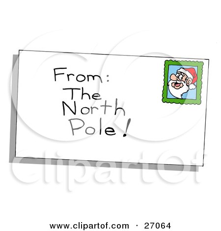 Clipart Illustration of a Christmas Envelope From The North Pole, With A Santa Stamp by LaffToon