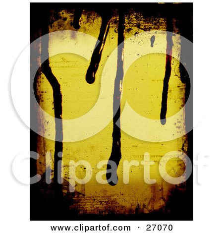 Clipart Illustration of a Yellow Background Bordered By Black Grunge And Paint Dripping From The Top by KJ Pargeter