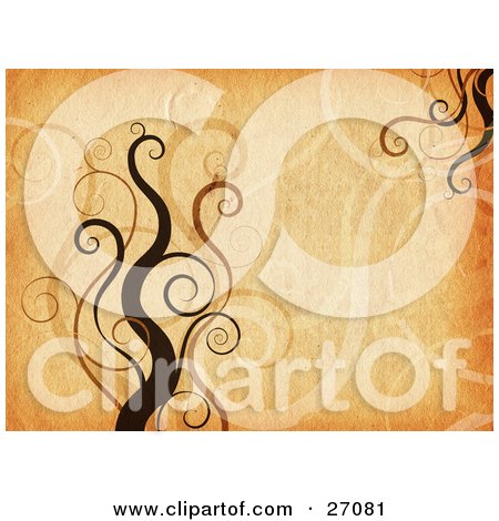 Clipart Illustration of an Orange Background With Faded Brown Swirls by KJ Pargeter