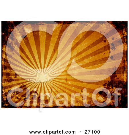 Clipart Illustration of a Bursting Orange Background With Rays Of Light Shooting Outwards, Bordered By Black Grunge by KJ Pargeter