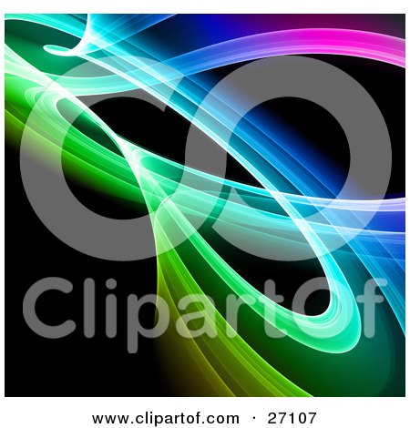 Clipart Illustration of a Transparent Rainbow Curling And Twisting Over A Black Background by KJ Pargeter