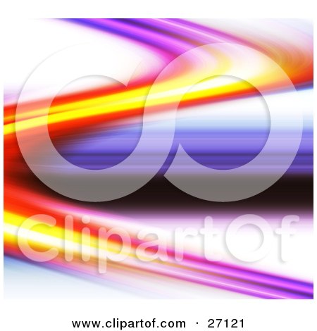 Clipart Illustration of a Curve Of Purple, Yellow And Red Light Over A White Background by KJ Pargeter